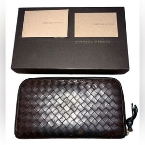 Bottega Veneta Intrecciato Piccolo Zip Around Leather Wallet Fondant Brown Box